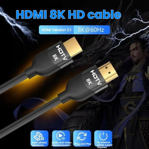 Câble HDMI 2.1 HD VegGieg W-H114 8K 60 Hz pour décodeur TV, écran d'ordinateur, câble vidéo de projection, longueur : 3 m SV28041005-010